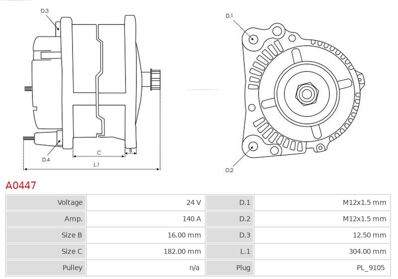 Alternator EVOBUS S 415 GT 12.0 S 415 GT-HD 12.0 S 416 GT-HD 12.0 S 417 GT-HD 12.0