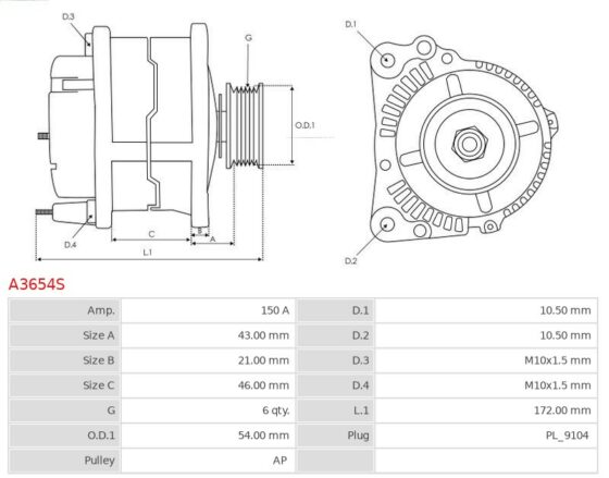 Alternator Berlingo 2.0 HDi 90  Berlingo 2.0 HDi 90 4WD  Berlingo First 2.0 HDi 90  B