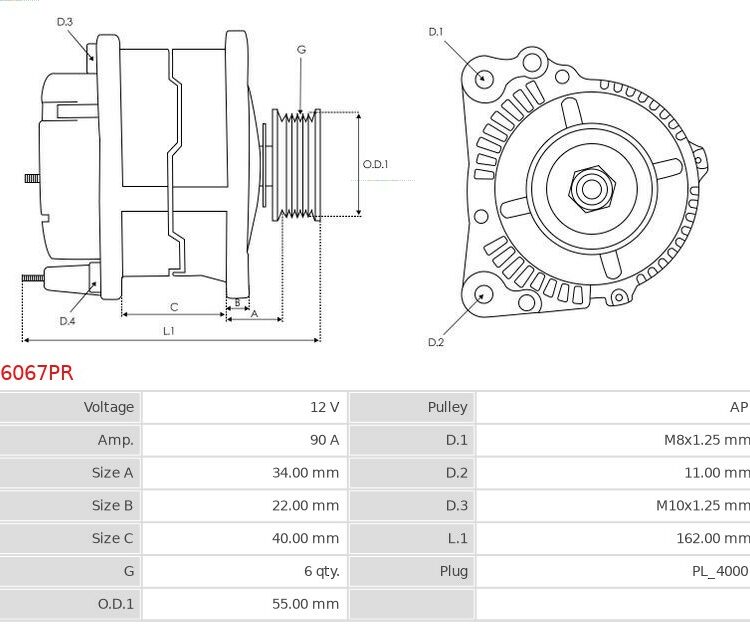 Alternator Auris 1.4  Avensis 1.6 VVT-i  Avensis 1.8  Corolla 1.4 VVT-i  Corolla 1.6