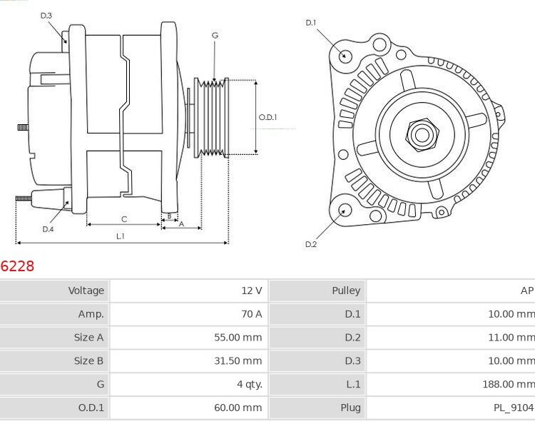 Alternator Doblo 1.2 8V  Doblo 1.2 i.e. 8V  Palio 1.2  Panda 1.1  Panda 1.2  Panda 1.