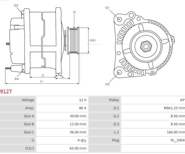 Alternator Elantra 1.5 i  Lantra 1.5 i  Pony 1.5  Sonata 2.4 i [G4DJ]  [4G64] 01.1991