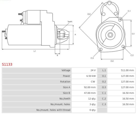 Rozrusznik 1150  1400TK  W18  W18B  W20  W24  W24B  W26  Engine 9.1  175C  412  412B 