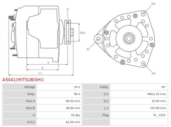 Alternator 180 E 24 7.8  180 T 27 7.8  190 E 24 7.8  190 E 27 7.8  190 E 31 7.8  190