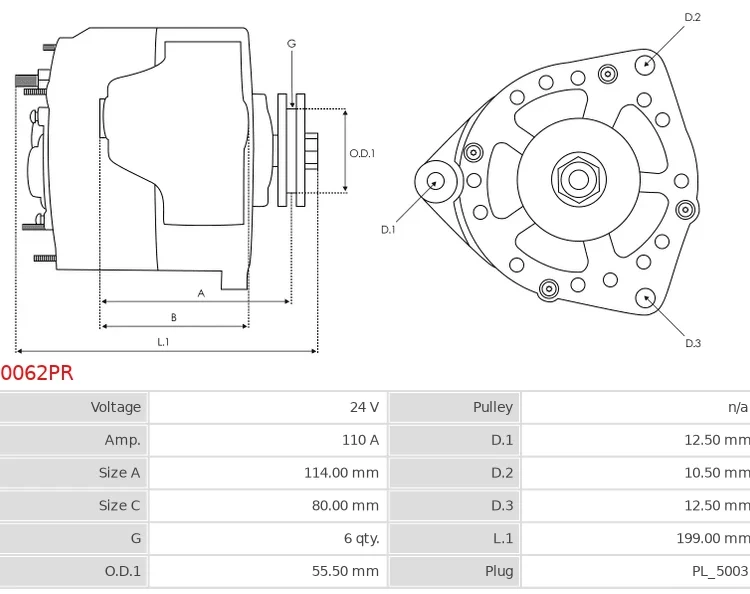 Alternator 10.180 4.6  10.210 4.6  10.240 6.9  12.180 4.6  12.210 4.6  12.240 6.9  12