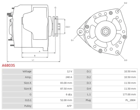 Alternator JEEP Gladiator 3.6 V6; Wrangler 3.6 V6; Wrangler 3.6 V6 Exc Hybrid