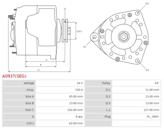 Alternator VOLVO FH16 16.1; FH16 16.1; FH16 16.1; FH16 16.1; FH16 16.1; FH16 16.1; FH1
