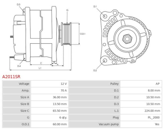 Alternator Corsa 1.7 D  Astra G 1.7 DTi 16V  Combo 1.7 Di 16V  Combo 1.7 DTi 16V  Cor