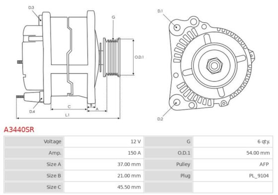 Alternator GT 1.9 JTD  C5 2.2 HDi  C8 2.0 HDi  C8 2.2 HDi  Evasion 2.0 HDi  Jumper 2.