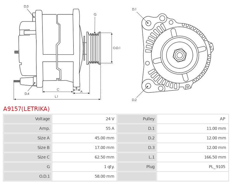 Alternator BENFRA 4.12 5.9 5.15 I 5.9 7.08 5.9 9.07 5.9 9.08 5.9 9.11 5.9 9.12 5