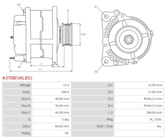 Alternator Nowy Oryginalny  VALEO A3708(VALEO)