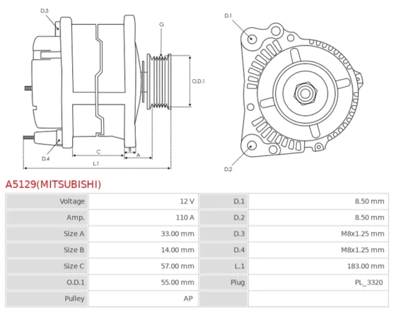 Alternator Nowy Oryginalny  MITSUBISHI A5129(MITSUBISHI)