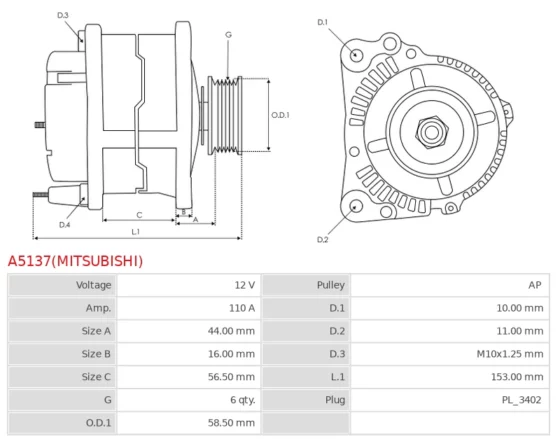 Alternator Nowy Oryginalny  MITSUBISHI A5137(MITSUBISHI)
