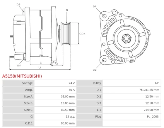 Alternator Nowy Oryginalny  MITSUBISHI A5158(MITSUBISHI)