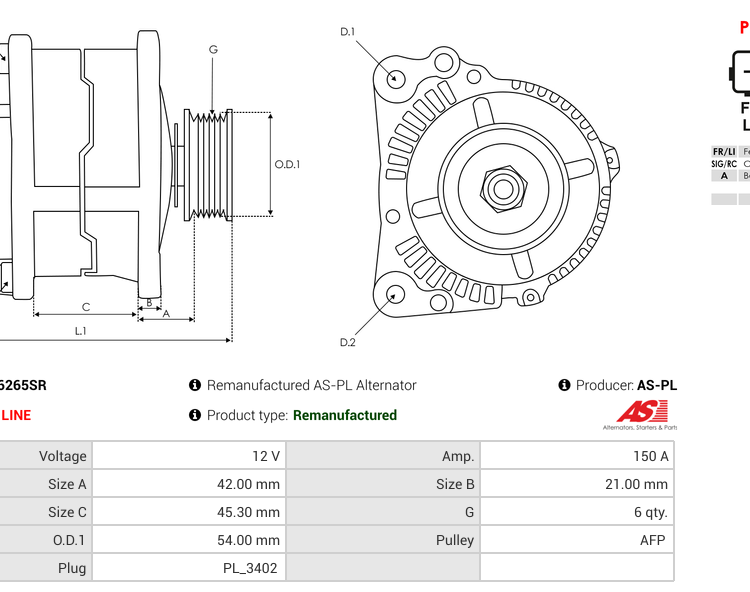 Alternator C-Max 1.6 TDCi  Focus 1.6 TDCi  Fusion 1.6 TDCi  Kuga 2.0 TDCi  Kuga 2.0 T