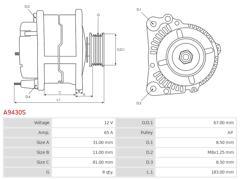 Alternator CASE Maxxum 135; Maxxum 150; Maxxum 165; Maxxum 175; Maxxum 180; NEW HOLLAN