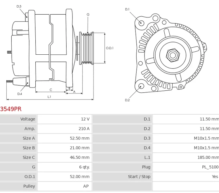 Alternator Remanufactured AS-PL /Starter