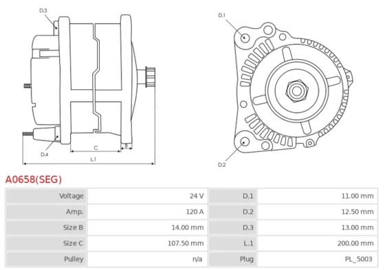 Alternator JOHN DEERE 120D; DEERE 160DLC; DEERE 210G; DEERE 2154; DEERE 270DLC; DEERE