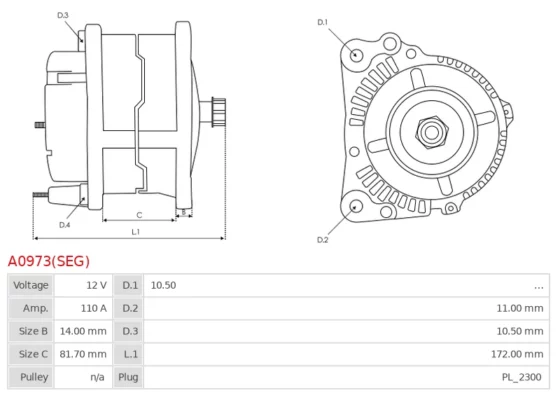 Alternator FIAT Ducato 140 3.0 Natural Power; Ducato 140 3.0 Natural Power; Ducato 150