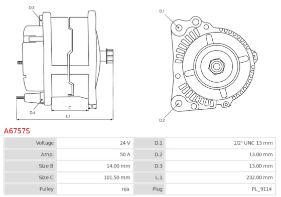 Alternator 12G  12H  12HES  12HNA  130G  135H  135HNA  140G  140H  140HES  140HNA  14