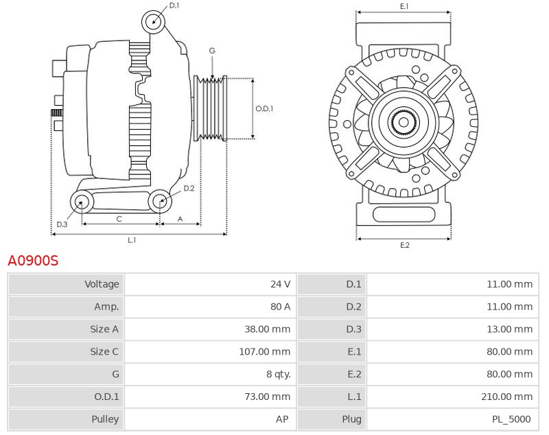 Alternator DAF CF FA 290 10.8; CF FA 300 10.8; CF FA 330 10.8; CF FA 340 10.8; CF FA 3