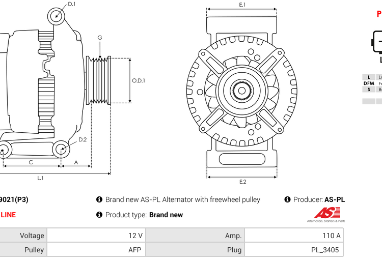 Alternator Transit 2.4 Di  Transit 2.4 Di RWD  Transit 2.4 TD  Transit 2.4 TDCi  Tran