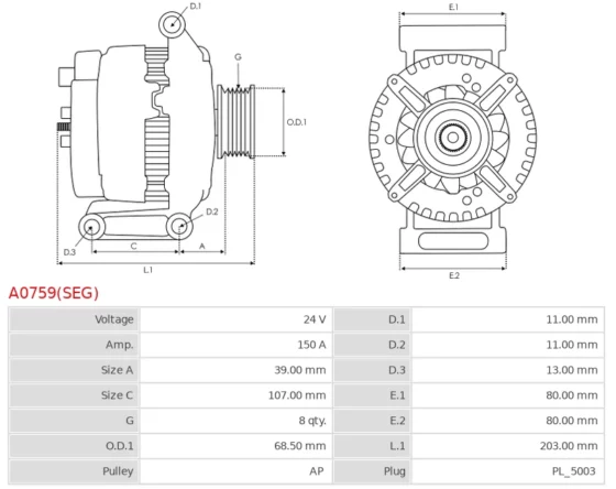 Alternator MERCEDES BENZ TRUCKS & BUSES 1024 7.7; BENZ TRUCKS & BUSES 1024 7.7; BENZ T