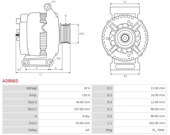 Alternator MERCEDES BENZ TRUCKS & BUSES 1833 11.0; BENZ TRUCKS & BUSES 1833 11.0; BENZ