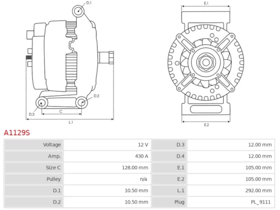 Alternator PIERCE Arrow XT 11.9 [ISX12] 01.2015-12.2015  PIERCE Arrow XT 12.8 [DD13]