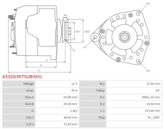 Alternator Nowy Oryginalny  MITSUBISHI A5320(MITSUBISHI)