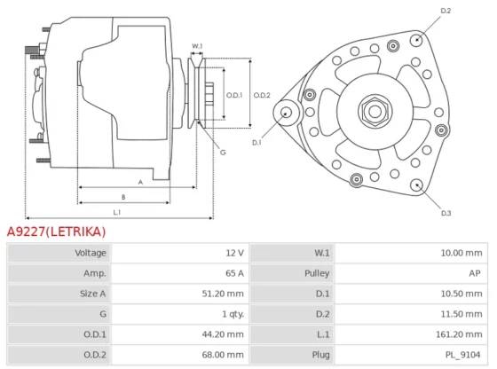 Alternator ORYGINALNY  LETRIKA A9227(LETRIKA)