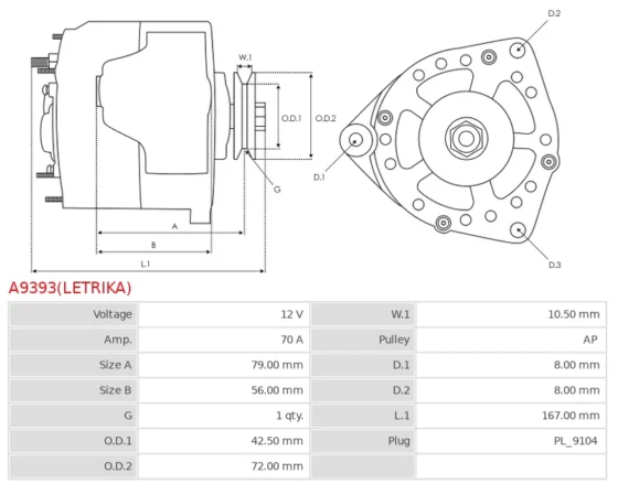Alternator ORYGINALNY  LETRIKA A9393(LETRIKA)