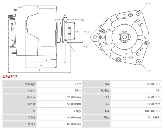 Alternator VETUS D4.29; DT4.29; DT43; DT44; DT64; DT67; DTA43; DTA44; DTA64; DTA67; VH
