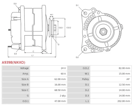 Alternator Nowy Oryginalny  NIKKO A9398(NIKKO)