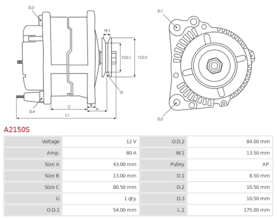Alternator NISSAN Almera 2.0 D; Almera 2.0 D; Primera 2.0 D