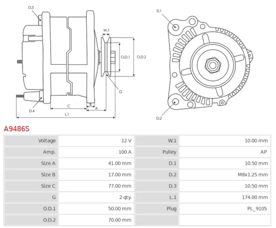 Alternator 10540 4.1  Enigne 4.2  Forterra 100 4.2  Forterra 105 4.2  Forterra 110 4.