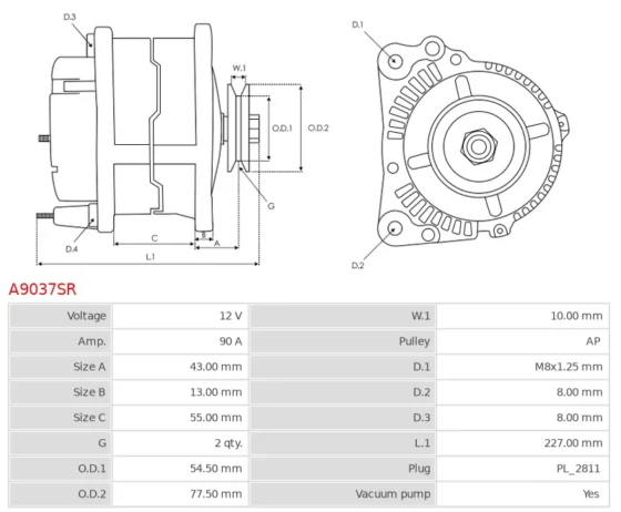 Alternator Galloper 2.5 TCi D  Galloper 2.5 TD  Galloper 3.0 V6  Terracan 2.5 TD [D4B