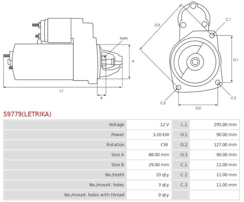 Rozrusznik BALKANCAR DT1518; DV1773-3; CASE 100 C; 100 CX 4.0; 100 MC; 100 MC 4.0; 100