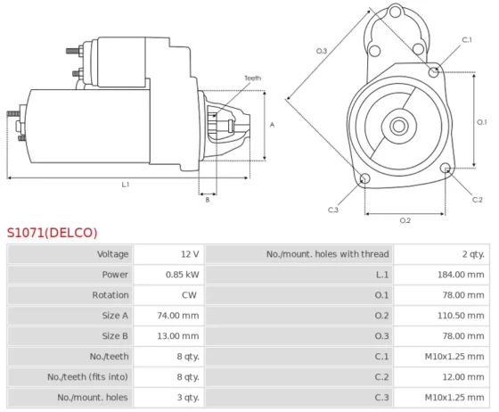 Rozrusznik Carens 1.6  Pride 1.3 i  Rio 1.5  Shuma 1.6  Spectra 1.6 [GA6D]  [B3]  [A5